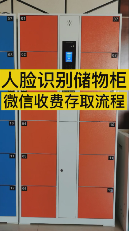 60門員工面部識別存物柜,超市商超電子密碼寄存柜,鋼制多色三位臉部儲物柜